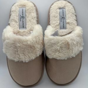 CHINESE LAUNDRY Ladies Slippers Faux Fir Slides Tan Size M/L - NWT